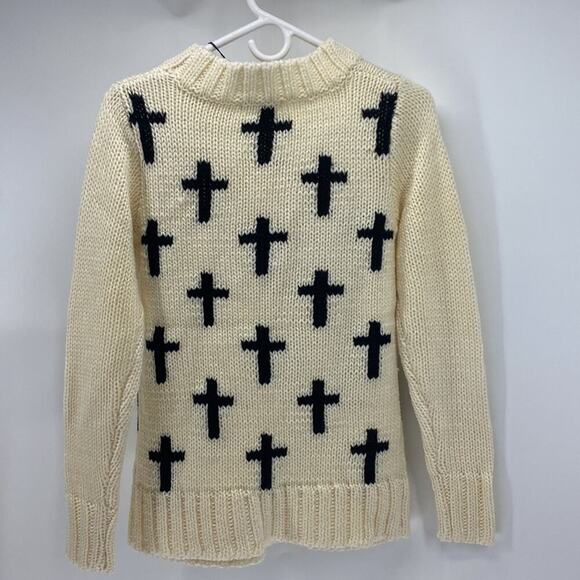 Glamorous cream black cross mock neck wool blend longline sweater fall oversized - Picture 5 of 5